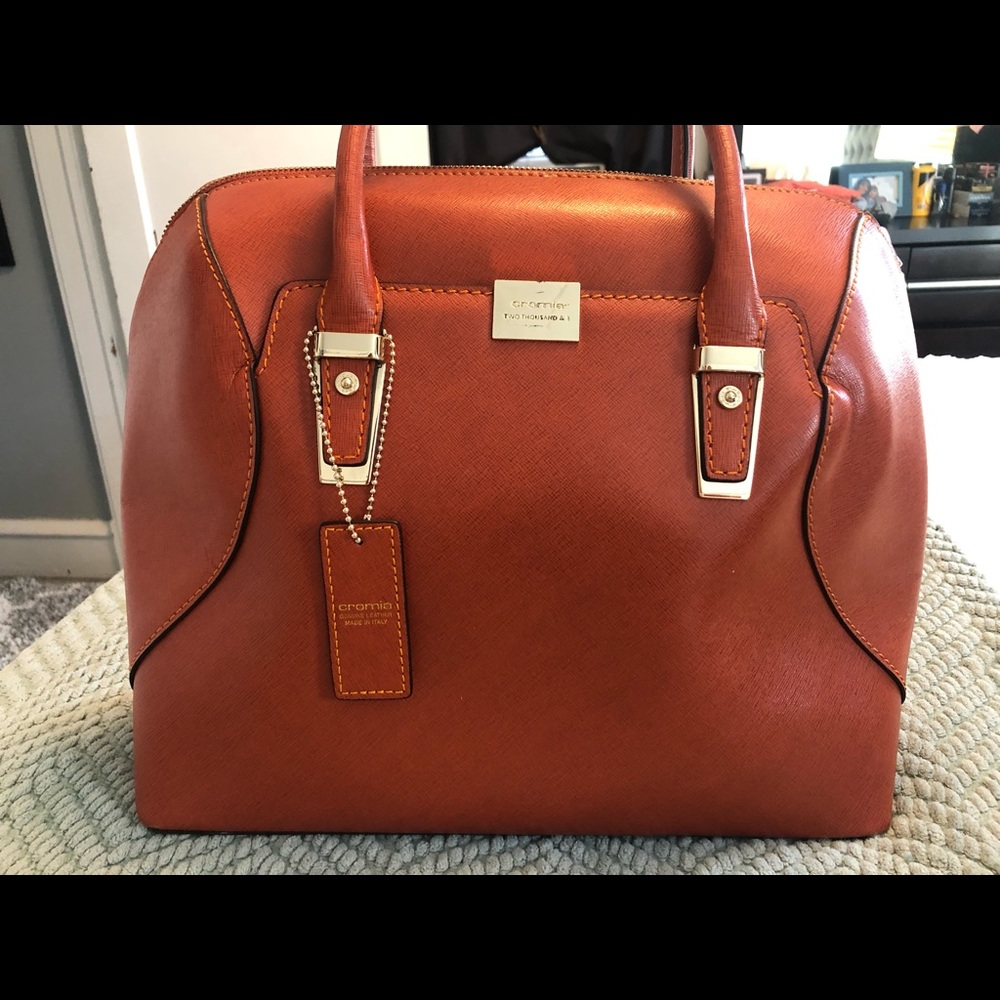 Cromia Orange Leather Handbag Satchel